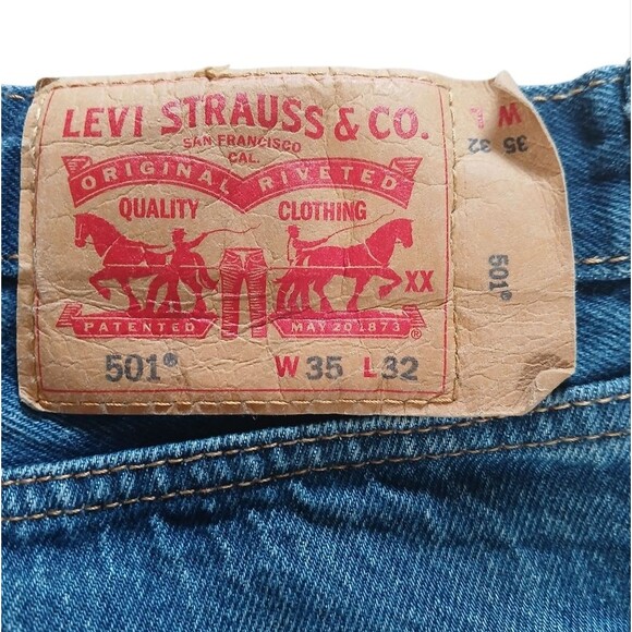 Levi's x Streetwear 501 Jeans Knee Distressed  Blue Straight Jeans 35/32 - Picture 11 of 13